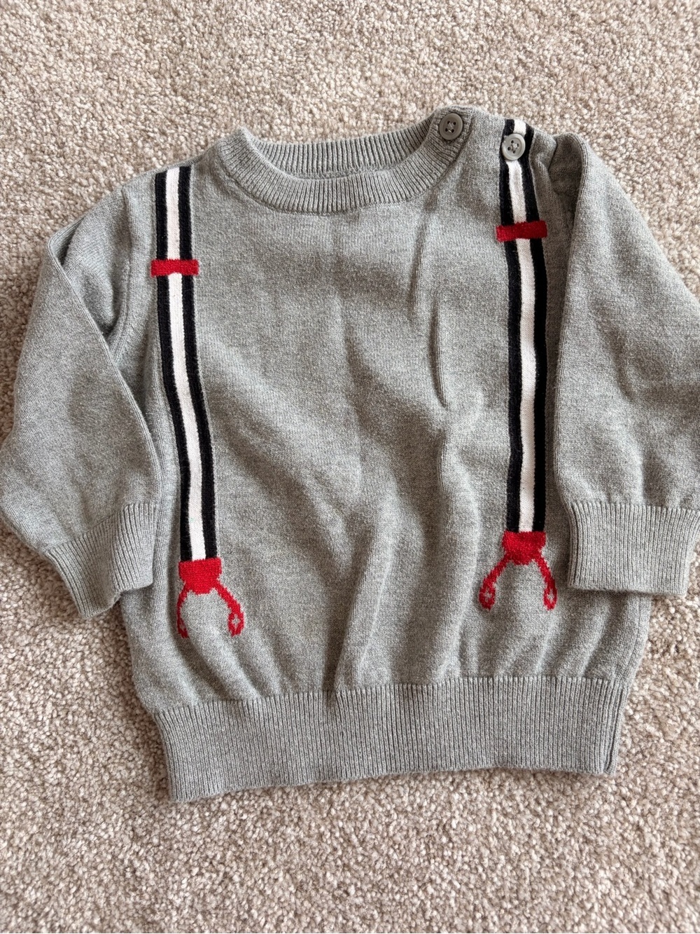 “Vintage” Children’s Place - Gray Sweater with Red Suspender Detail